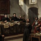 Recreación artística del proceso inquisitorial contra Ana García, vecina de Elche procesada por supuestas prácticas de hechicería en 1657.
