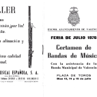 Portada del programa del Certamen de Bandas de Música de la Feria de Julio de 1976, celebrado en la plaza de toros de Valencia los días 12, 14 y 15 de julio.  EPDA