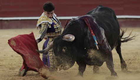 El diestro Nek Romero da un pase a su segundo astado durante el festejo de la Feria de Julio, este jueves en Valencia.