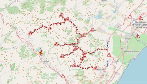 Estas son las carreteras cortadas por el incendio de la Vall d’Uixó. Estas son las carreteras cortadas por el incendio de la Vall d’Uixó.