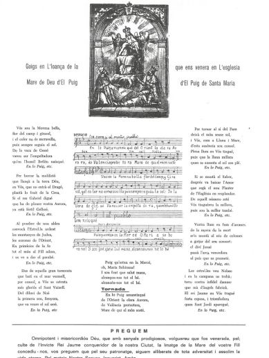Gozos dedicados a la Virgen de los Ángeles del Puig, que serán interpretados durante el acto conmemorativo. Gozos dedicados a la Virgen de los Ángeles del Puig, que serán interpretados durante el acto conmemorativo.