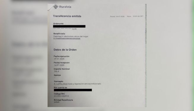 Justificante de la transferencia realizada por los afectados.