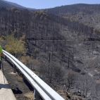 Un senderista recorre una zona afectada por un incendio forestal. / EFE-Raúl Sanchidrián