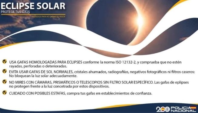 Consejos compartidos por la Policía Nacional para observar el Eclipse 2026 con seguridad. Consejos compartidos por la Policía Nacional para observar el Eclipse 2026 con seguridad.