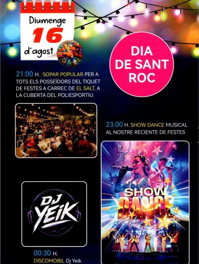 Programa de actividades para la festividad de San Roque en Casinos.