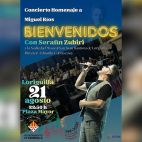 Cartel del concierto homenaje a Miguel Ríos que ofrecerán Serafín Zubiri y la Sociedad Musical San Juan Bautista de Loriguilla, el próximo viernes en la Plaza Mayor.