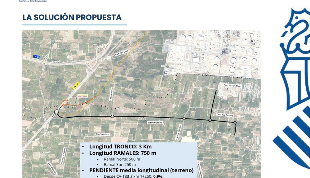 Plano de la propuesta para el nuevo vial rápido de conexión entre la CV-183 y el litoral de Almassora. / Generalitat Valenciana