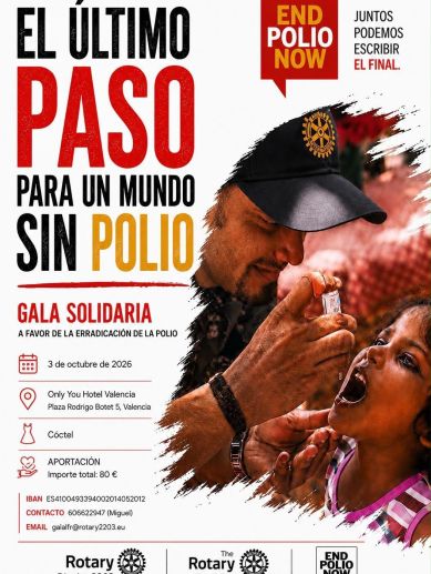 Rotary Valencia organiza una gala solidaria para recaudar fondos destinados a la erradicación mundial de la polio. Rotary Valencia organiza una gala solidaria para recaudar fondos destinados a la erradicación mundial de la polio.