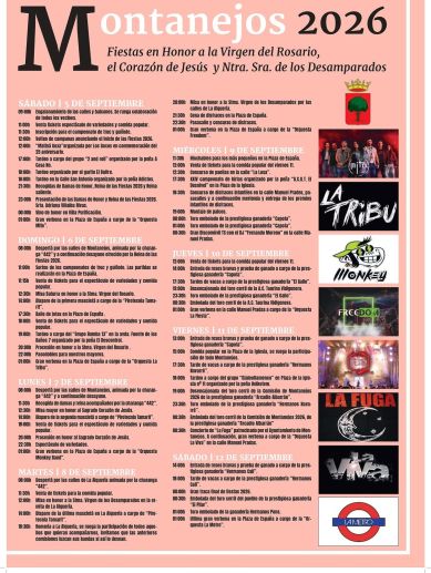 Cartel con la programación completa de las Fiestas de Montanejos 2026, que se celebrarán del 5 al 12 de septiembre. Cartel con la programación completa de las Fiestas de Montanejos 2026, que se celebrarán del 5 al 12 de septiembre.