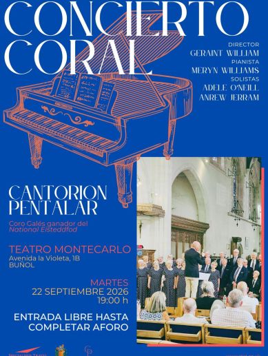 Cartel del concierto que Cantorion Pentalar ofrecerá el 22 de septiembre en el Teatro Montecarlo de Buñol. Cartel del concierto que Cantorion Pentalar ofrecerá el 22 de septiembre en el Teatro Montecarlo de Buñol.