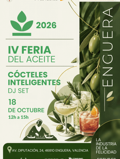 Cartel de la propuesta de cócteles sin alcohol y música de la IV Feria del Aceite de Enguera.