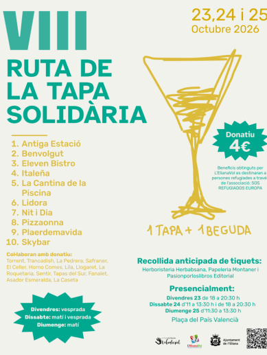 Cartell de la VIII Ruta de la Tapa Solidària de l’Eliana, que se celebrarà del 23 al 25 d’octubre.