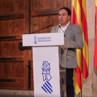 El president de la Generalitat, Juanfran Pérez Llorca, durante su declaración institucional tras el pleno extraordinario del Consell. / Generalitat Valenciana